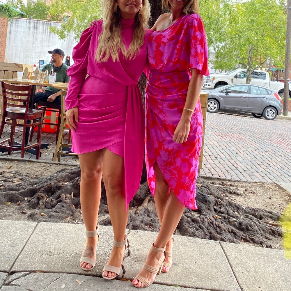 Hot pink & red one shoulder cocktail dress